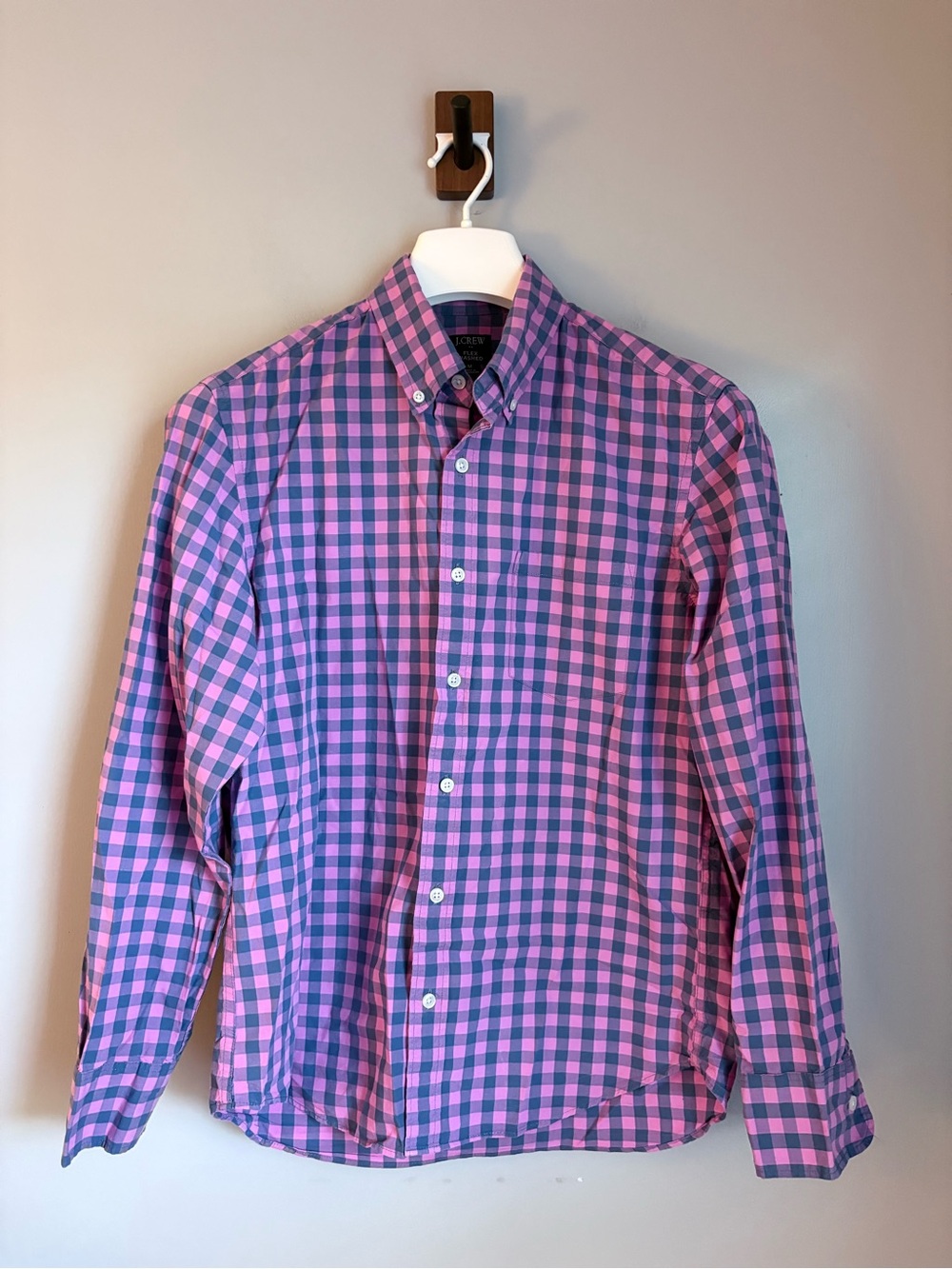 J. Crew Mens Medium Slim Untucked Flex Washed Gingham Button Down Shirt Pink Blu
